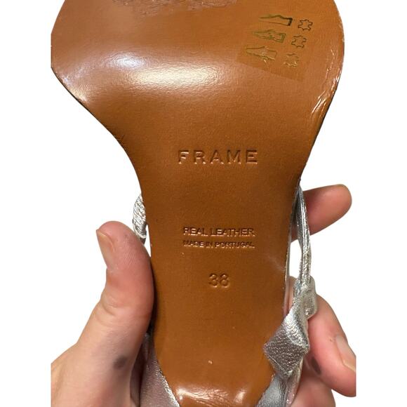 FRAME Metallic Silver Le Addison Strappy Square Toe Stiletto Sandal EU38 ~US7.5 - Picture 7 of 10